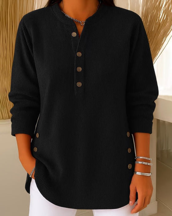 Henley Button Solid Pullovers