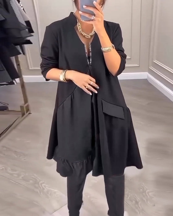 Artistic V-neck long-sleeved dress