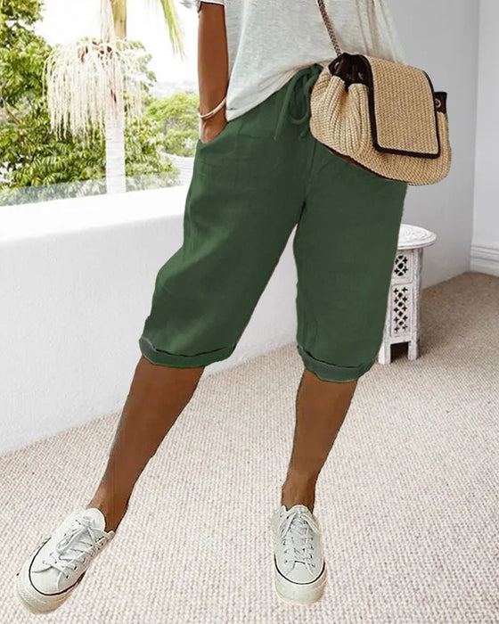 Solid color drawstring comfortable trousers