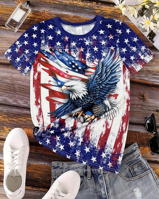 Stars And Stripes Eagle Print T-Shirt
