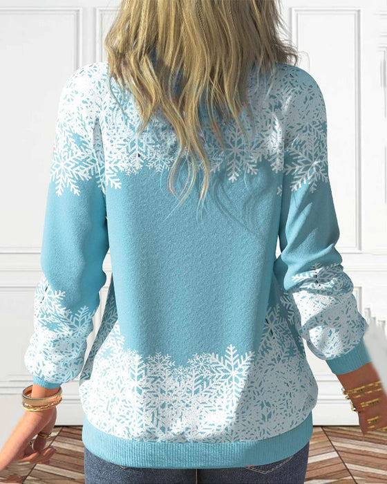 Snowman print stand collar sweatshirt