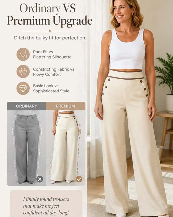 Button Line Wide-Leg Long Pants