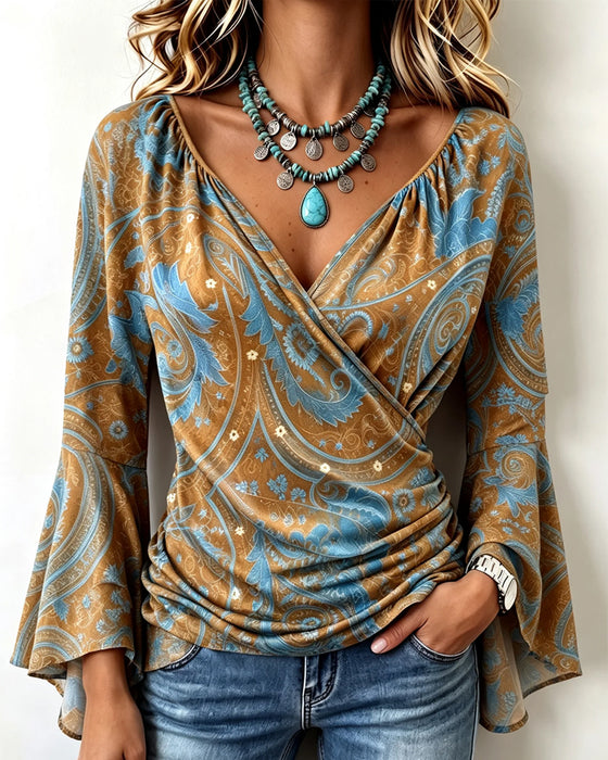 V-Neck Cross Ruffle Blouse