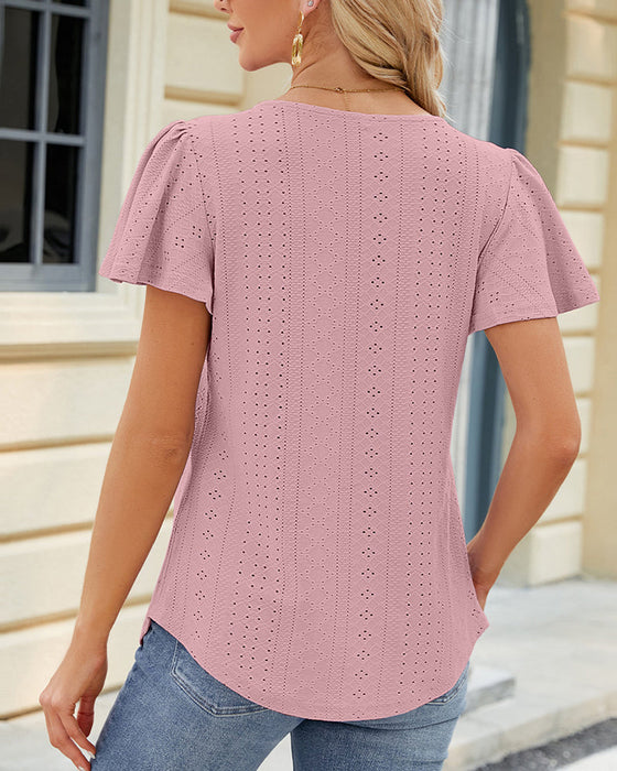 Square neck pleated short sleeve top