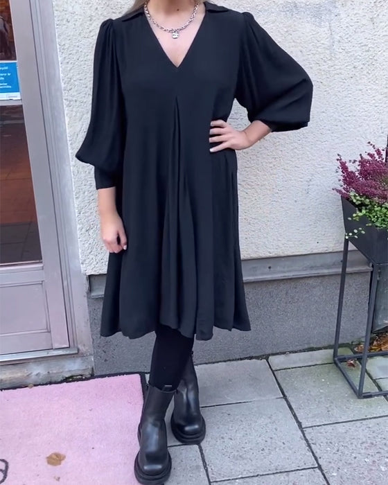 V-Neck Fashionable Lantern Sleeve Dress