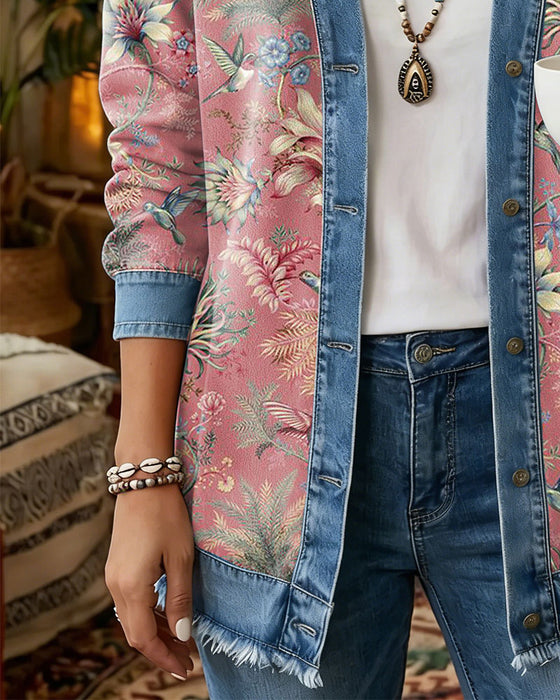 Bohemian Denim Patchwork Floral Coat