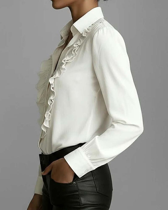 Ruffled Button-Down Collar Shirt