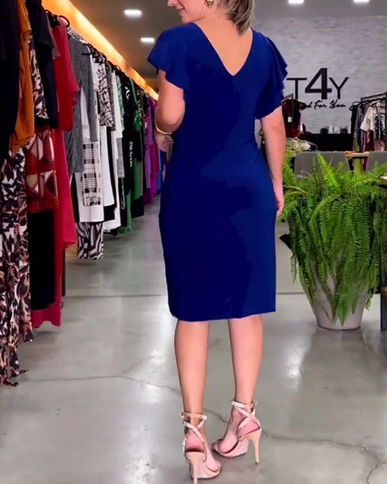 V-neck sexy ruffle sleeve dress