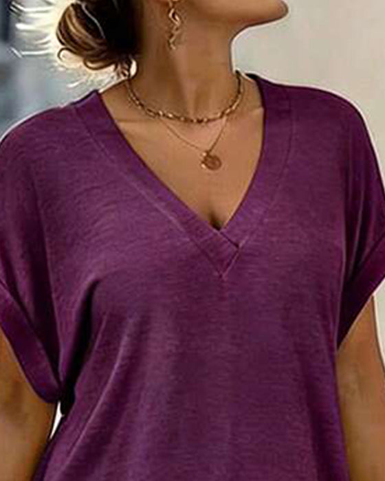 V-Neck Short Sleeve T-Shirt Dress