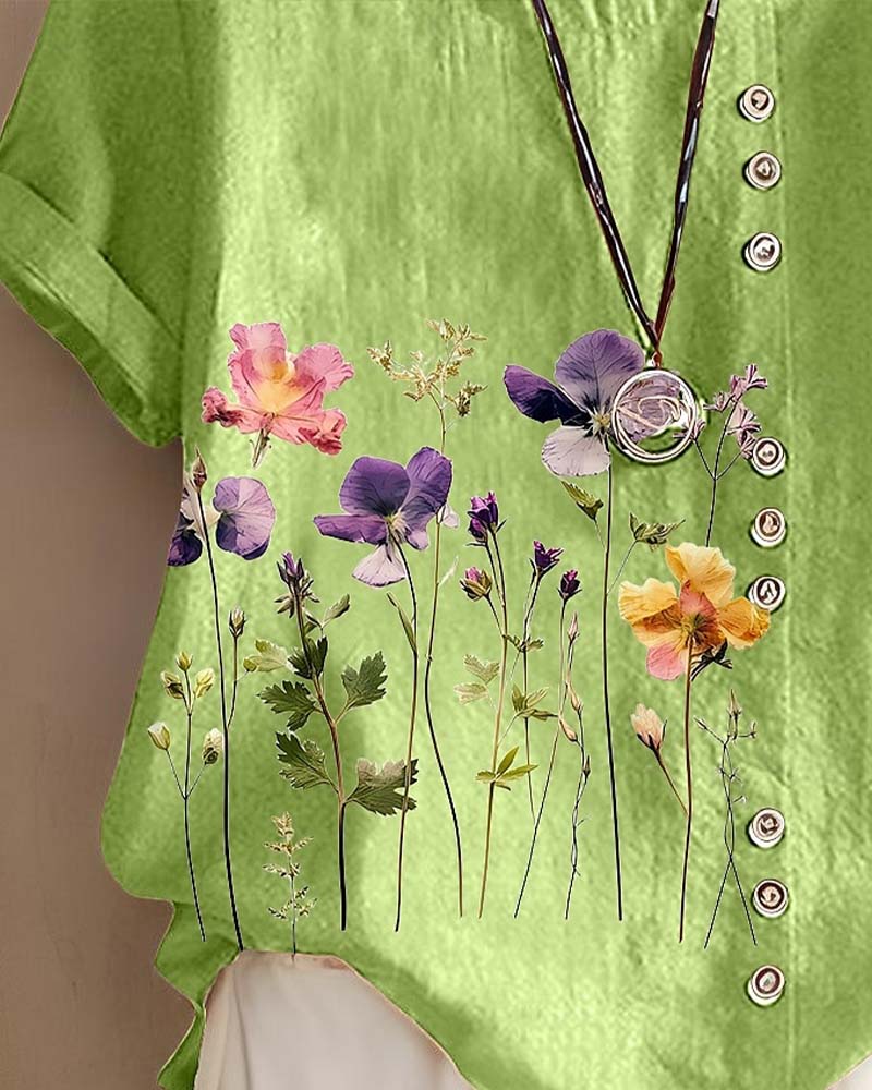 Floral Print Crew Neck Short Sleeve T-Shirt