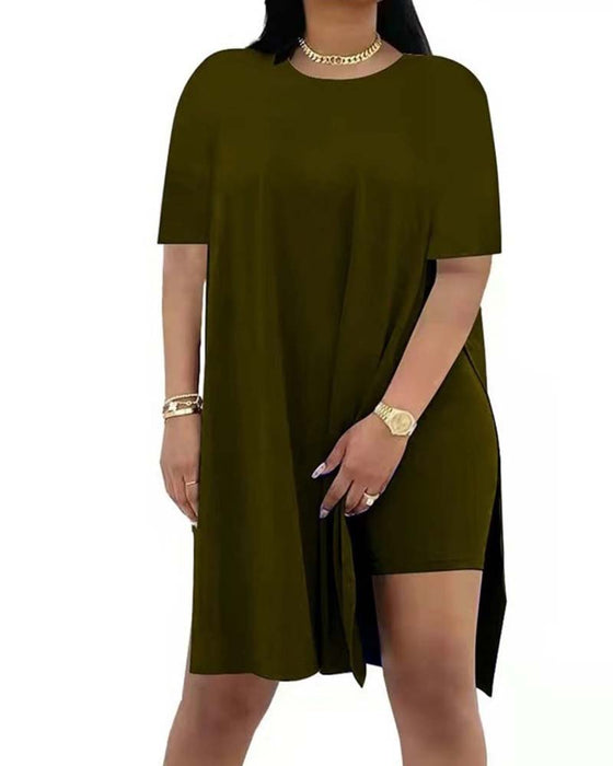 Solid Color Loose Short-Sleeve Pants Set