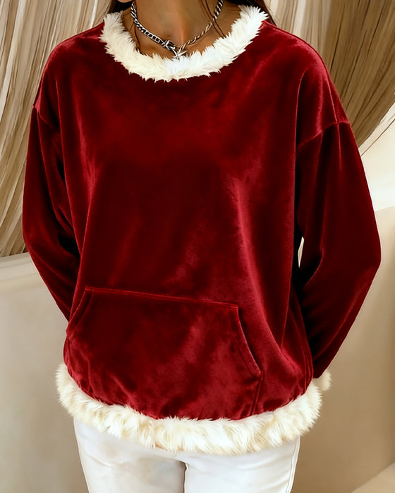 Solid Color Patchwork Long-Sleeved Sweatshirt