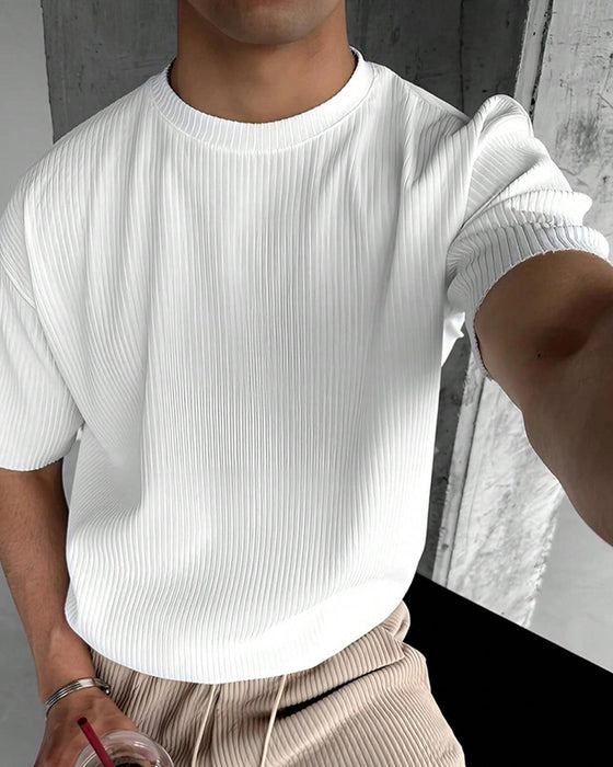 Ribbed High Neck Casual Solid T-Shirt
