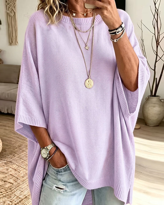Loose Round Neck Solid Color Pullover