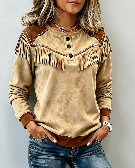 Stylish Fringe Casual Long Sleeve Top