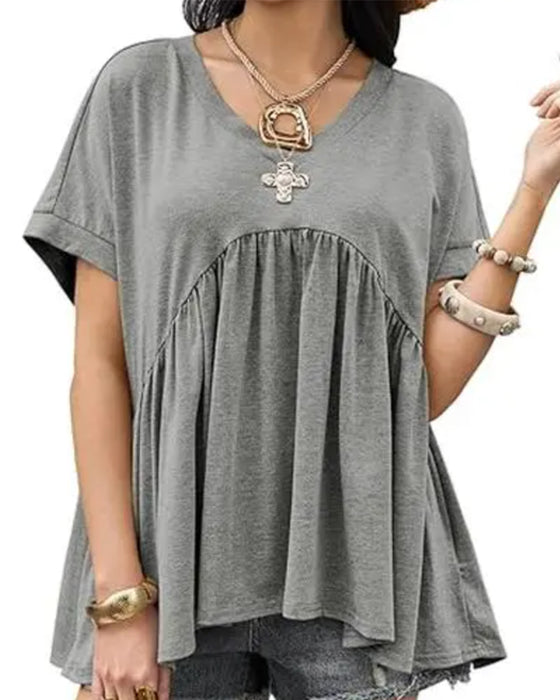 V-Neck Pleated T-Shirt