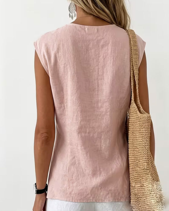 V-Neck Crossover Irregular Sleeveless Tank Top
