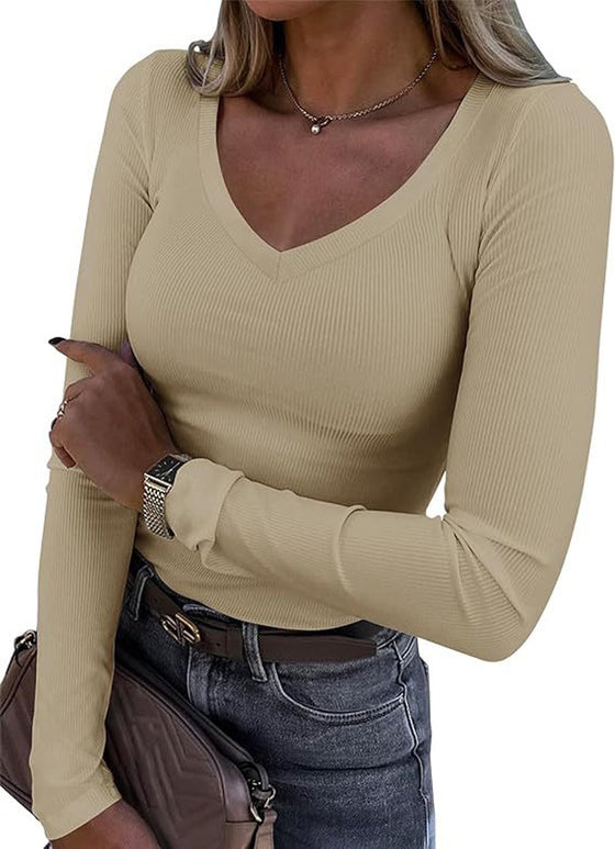 V-Neck Slim Long-Sleeved Top