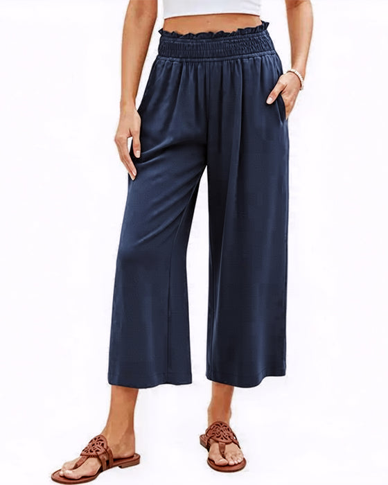Ruffle High Waist Wide Leg Cropped Pants