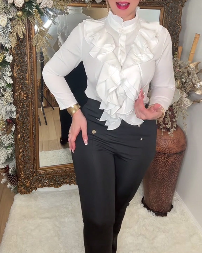 Ruffled Fashion Solid Color Women's Blouse