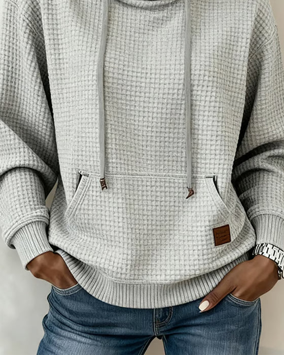 Hooded Drawstring Waffle Sweatshirt