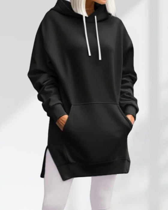 Solid Loose Fit Drawstring Hoodie