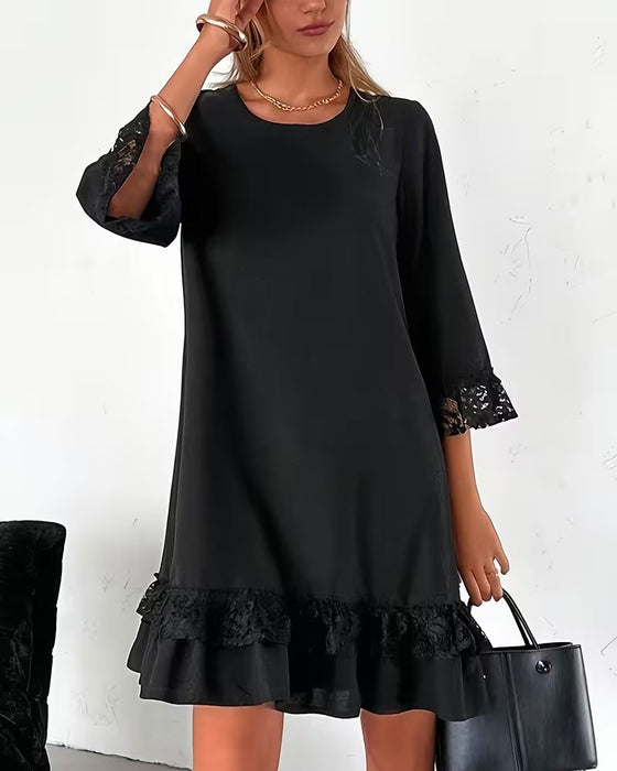 Round Neck Half Sleeve Lace Patchwork Dress