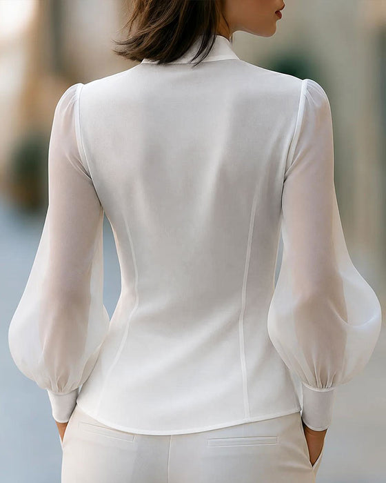 Long-Sleeve Blouse With A Stand Collar And Crossover Front