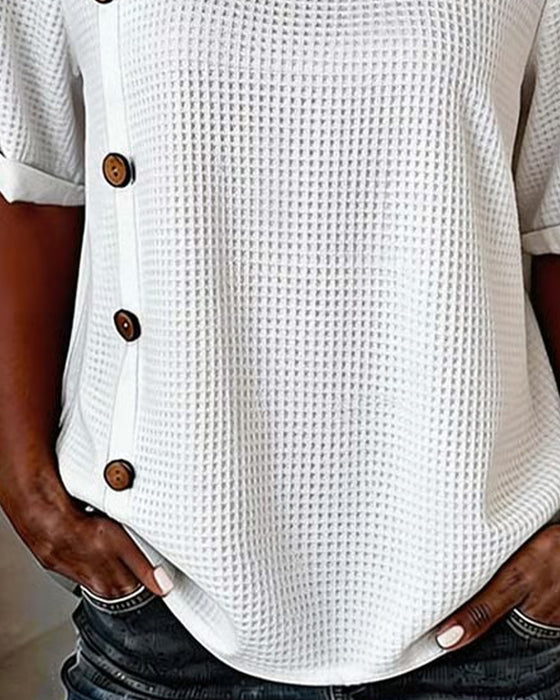 Waffle Texture Side Button Blouse