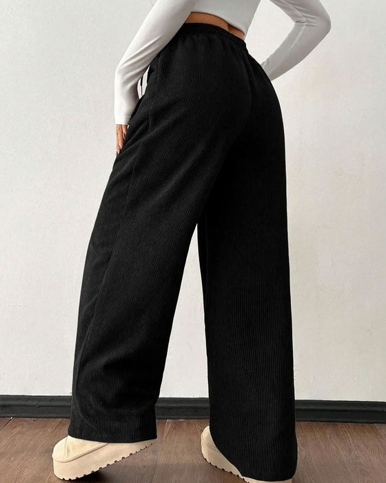Drawstring Corduroy Long Pants