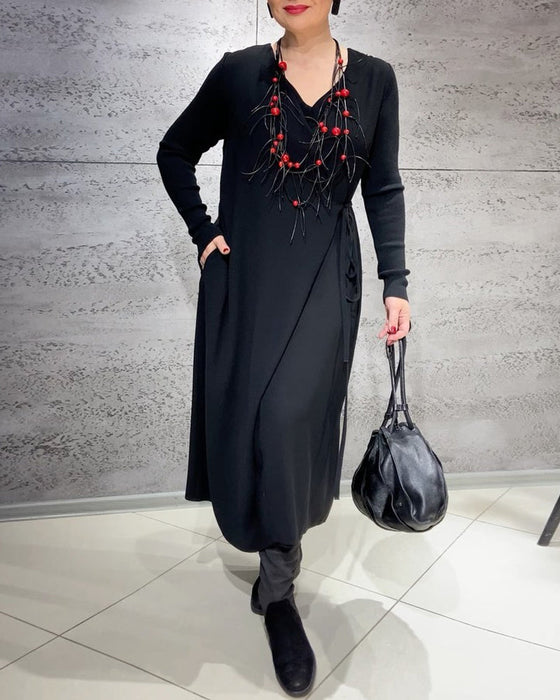 Solid color belted dress