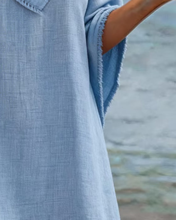 Hooded Neck Scarf Tassel Solid Color Dress