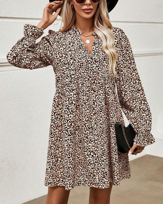 Leopard Print Temperamental V-Neck Dress