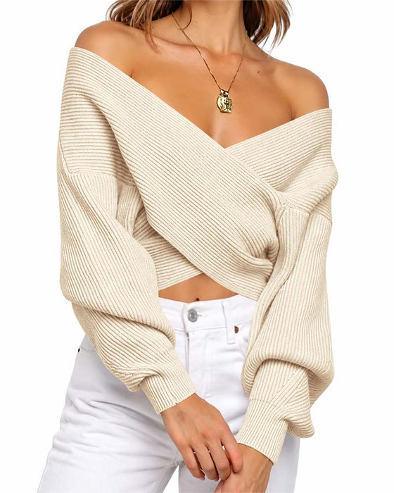 Cross Off-Shoulder Cropped Pullover