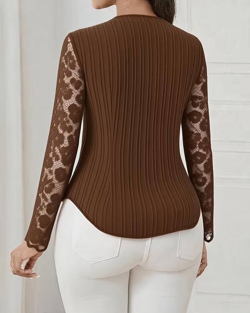 Lace Patchwork Slim Fit Blouse