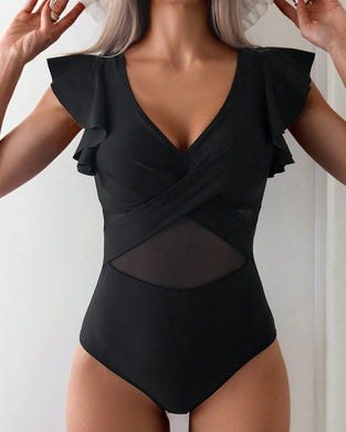 Ruffled Mesh One-Piece Swimsuit