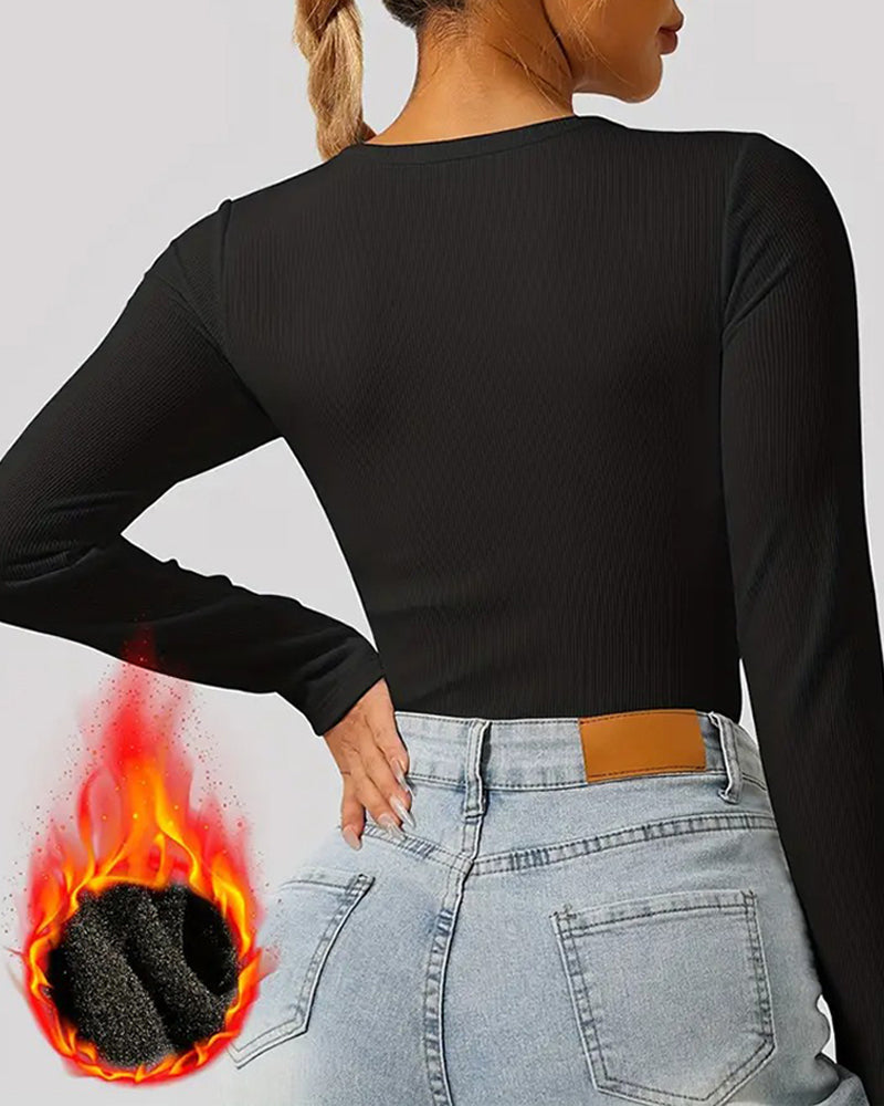 Chic U-Neck Padded Ribbed Top