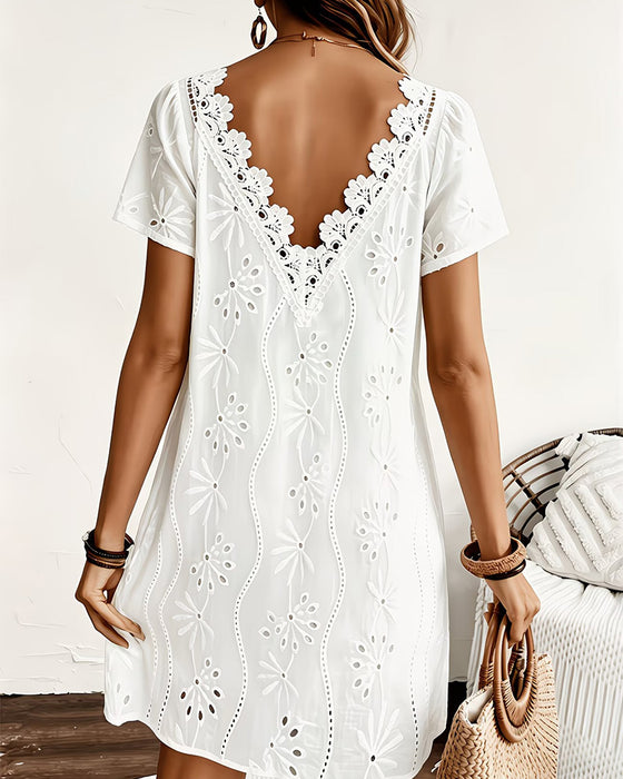 V-Neck Lace Cutout Backless Dress