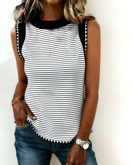 Striped Geometric Contrast Trim Sleeveless Tank Top