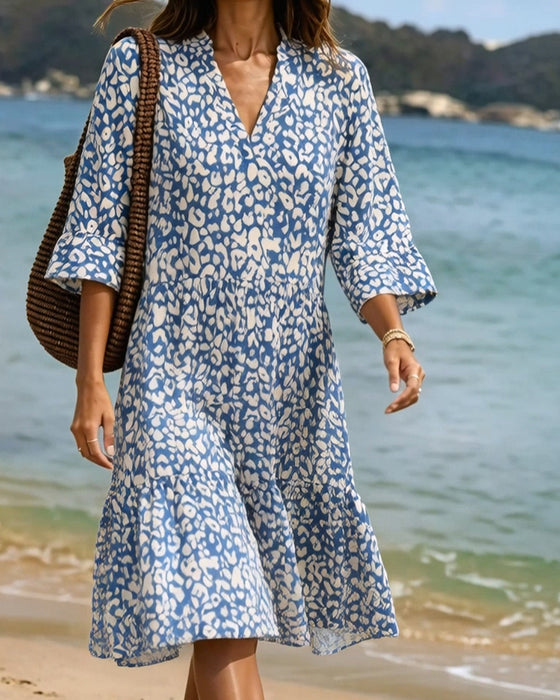 Ruffle V-Neck Leopard Dress