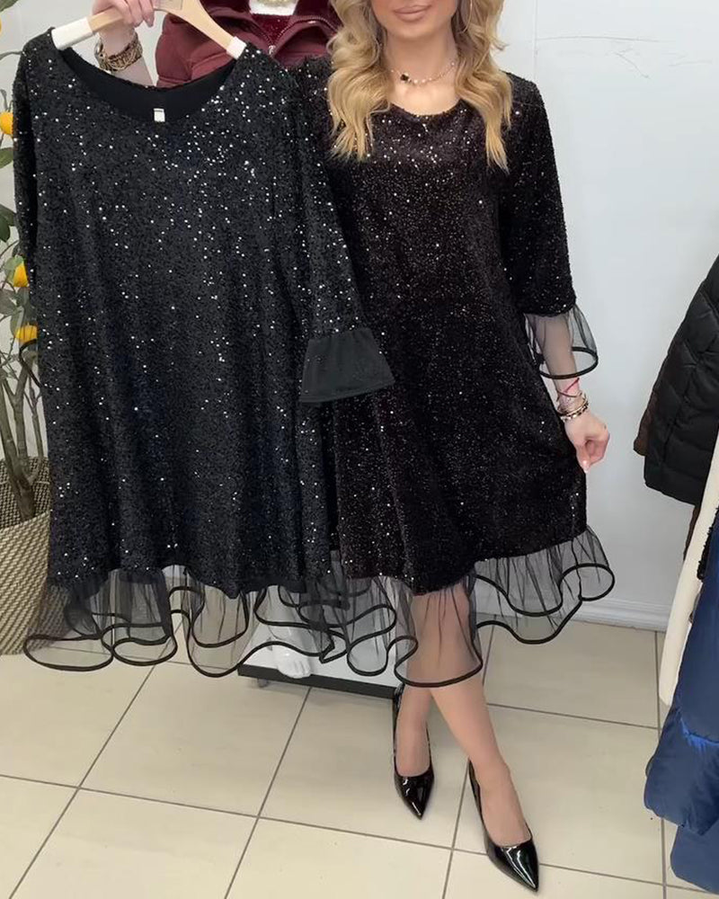 Flared Sleeve Sequined Fashion Dress