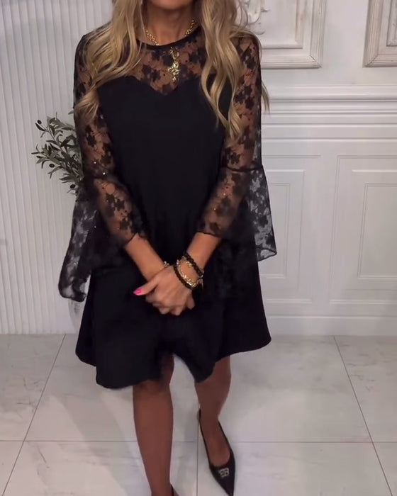 Solid Color Bell Sleeve Patchwork Dress