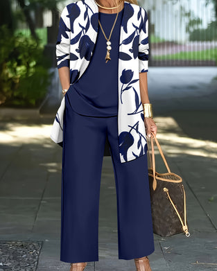 Layered Top Wide-Leg Pants Three-Piece Set