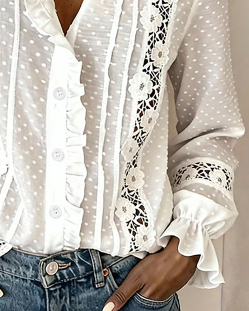 Ruffled Collar Patchwork Versatile Shirt