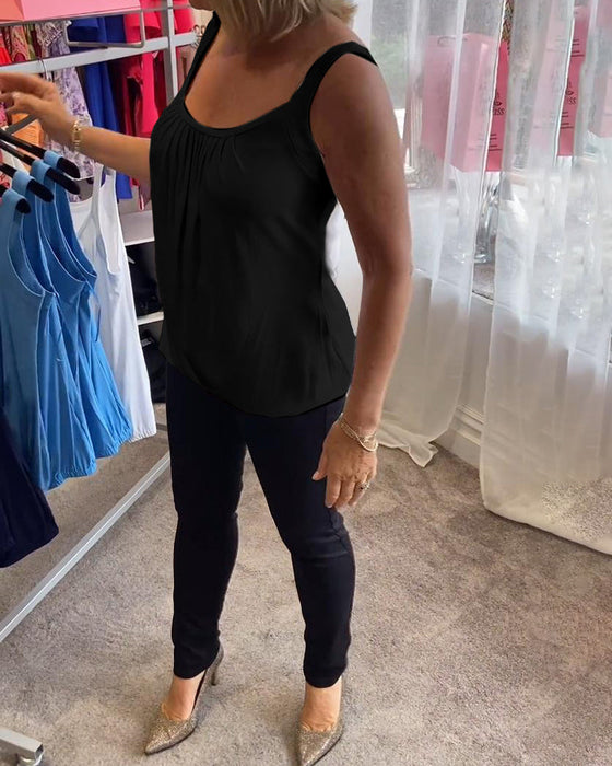 Set Pleated solid casual sleeveless top