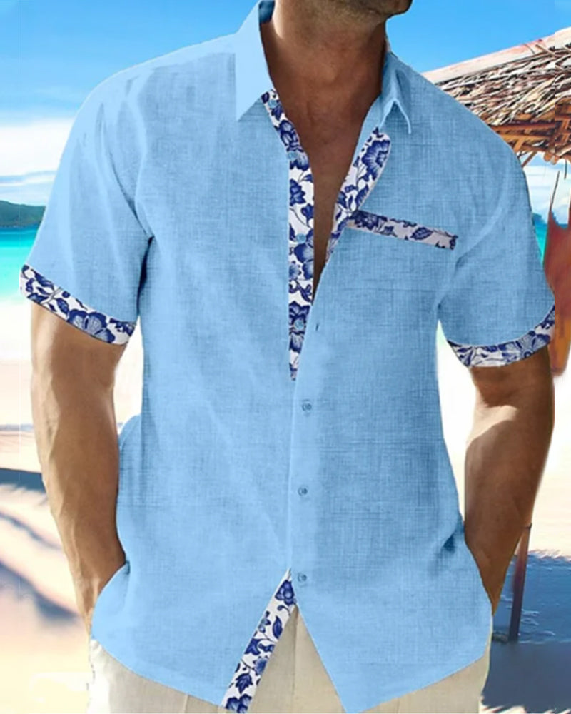 Cotton and linen short sleeve shirt