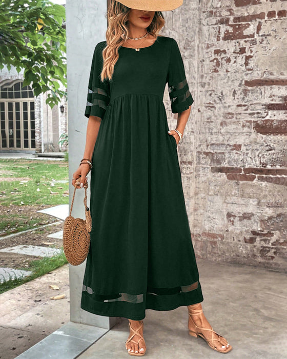 Elegant Mid-Sleeve Casual Crew Neck Dress