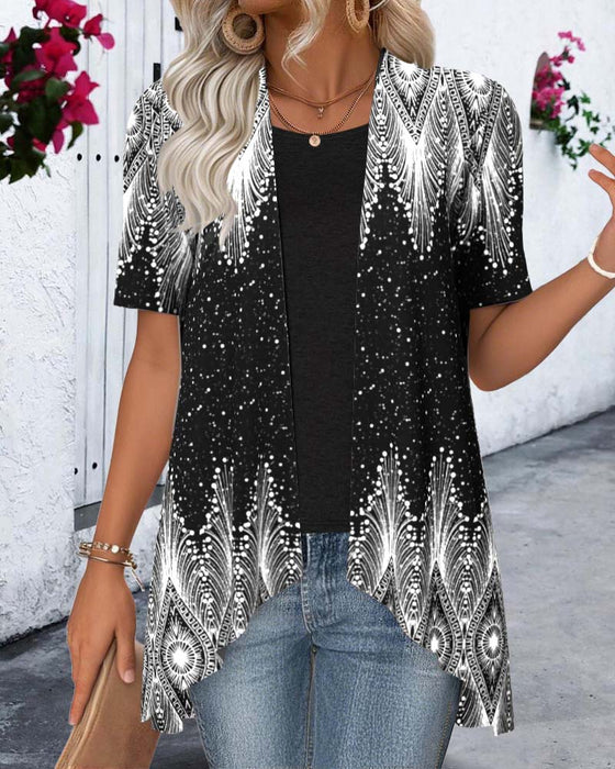 Irregular Short-Sleeved Positioning Fake Two-Piece Blouse