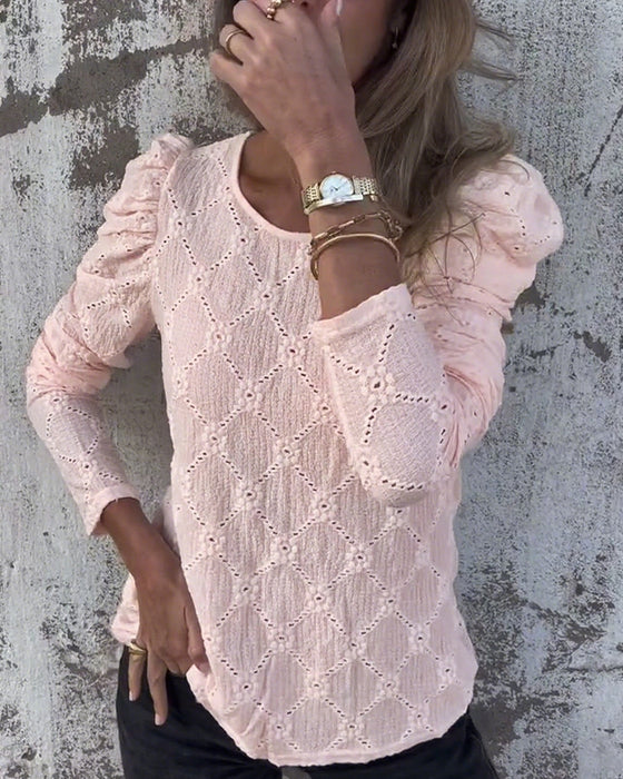 Puff Sleeve Cutout Blouse