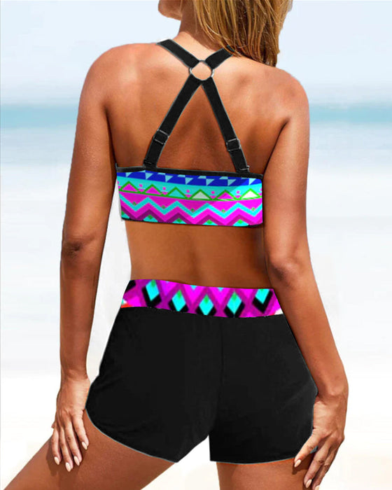 High Waist Geometric Print Bikinis